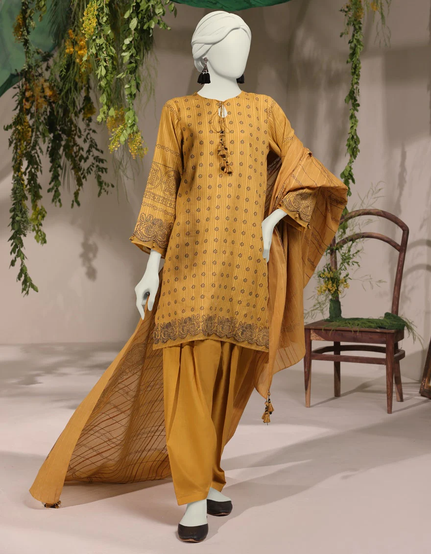 Junaid Jamshaid 3PC-JJLS-W-JWU-24-1771 Yellow Jacquard Printed Shades Of Summer 2025