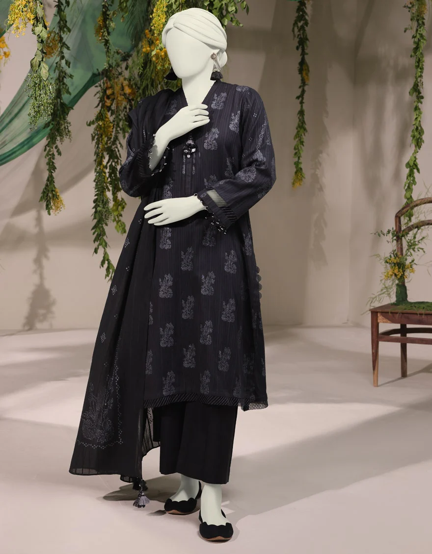 Junaid Jamshaid 3PC-JJLS-W-JWU-24-1775 Black Jacquard Printed Shades Of Summer 2025