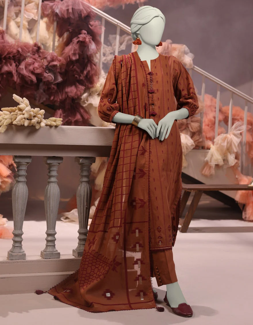 Junaid Jamshaid 3PC-JLAWN-S-24-473 Brown Jacquard Yarn Dyed Shades Of Summer 2025