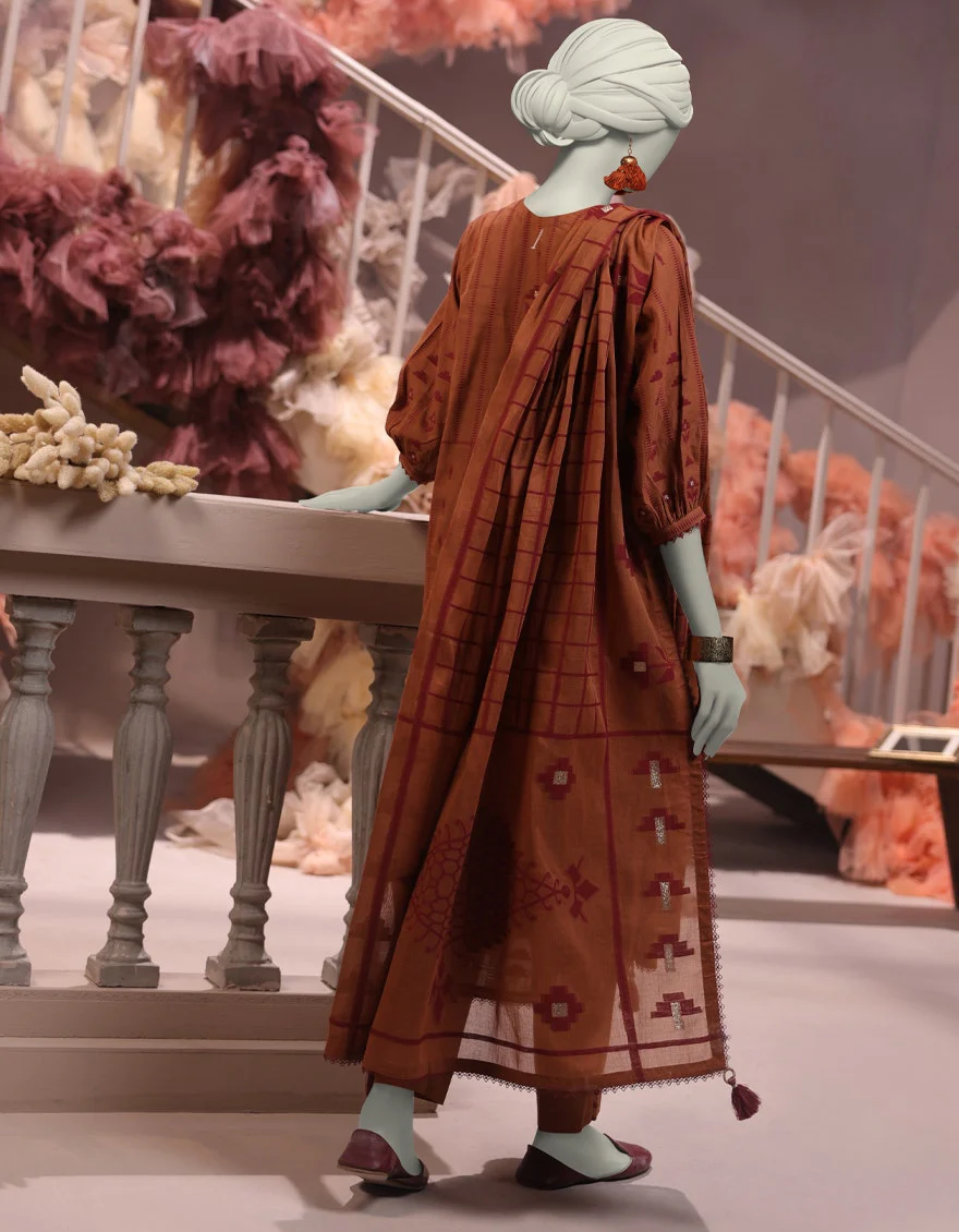 Junaid Jamshaid 3PC-JLAWN-S-24-473 Brown Jacquard Yarn Dyed Shades Of Summer 2025 - Image 2