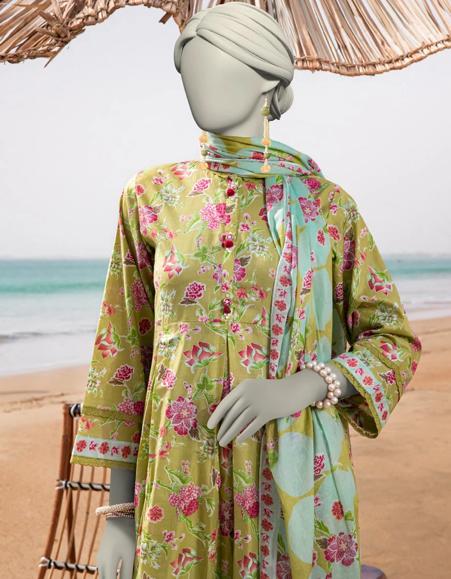 Junaid Jamshaid 3PC-JLAWN-S-25-3049 Green Lawn Printed Shades Of Summer 2025 - Image 2