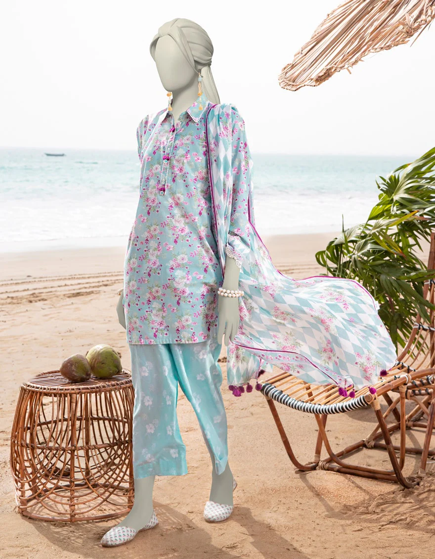 Junaid Jamshaid 3PC-JLAWN-S-25-3050 Blue Lawn  Printed Shades Of Summer 2025