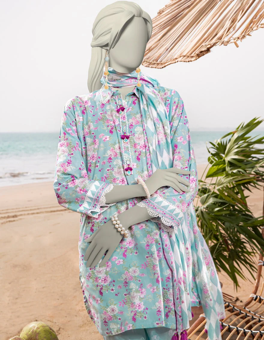 Junaid Jamshaid 3PC-JLAWN-S-25-3050 Blue Lawn  Printed Shades Of Summer 2025 - Image 2