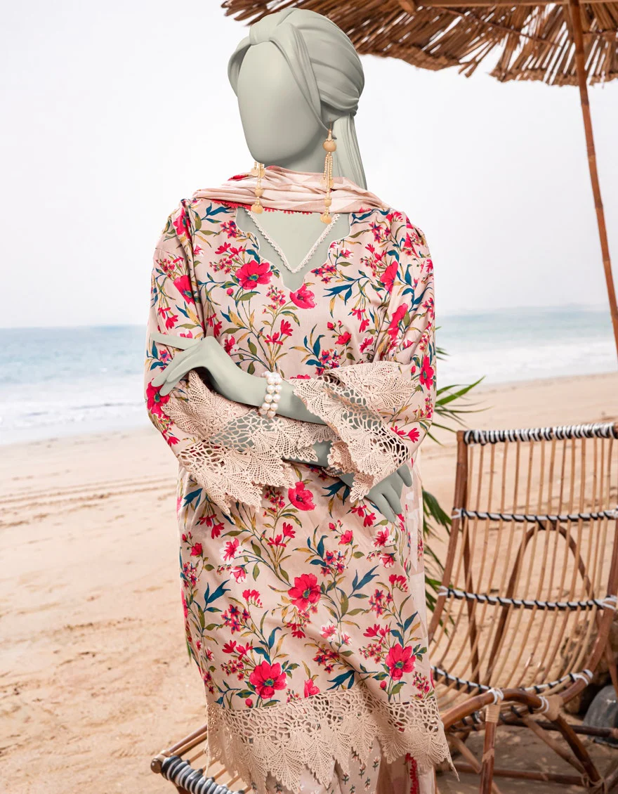 Junaid Jamshaid 3PC-JLAWN-S-25-3052 Beige Lawn Printed Shades Of Summer 2025 - Image 2