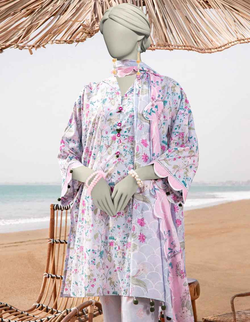 Junaid Jamshaid 3PC-JLAWN-S-25-3053 Blue Lawn  Printed Shades Of Summer 2025 - Image 2
