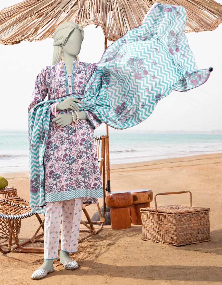 Junaid Jamshaid 3PC-JLAWN-S-25-3054 Blue Lawn  Printed Shades Of Summer 2025