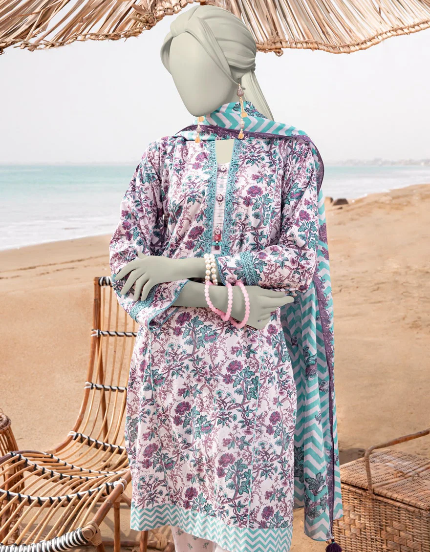 Junaid Jamshaid 3PC-JLAWN-S-25-3054 Blue Lawn  Printed Shades Of Summer 2025 - Image 2