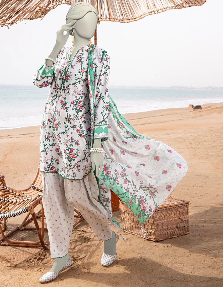 Junaid Jamshaid 3PC-JLAWN-S-25-3055 Green Lawn Printed Shades Of Summer 2025