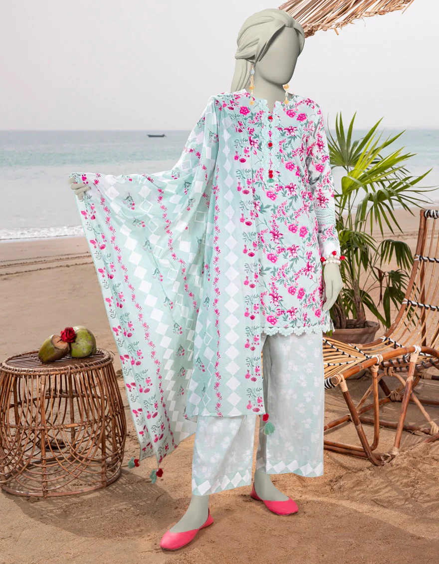 Junaid Jamshaid 3PC-JLAWN-S-25-3056 Green Lawn Printed Shades Of Summer 2025