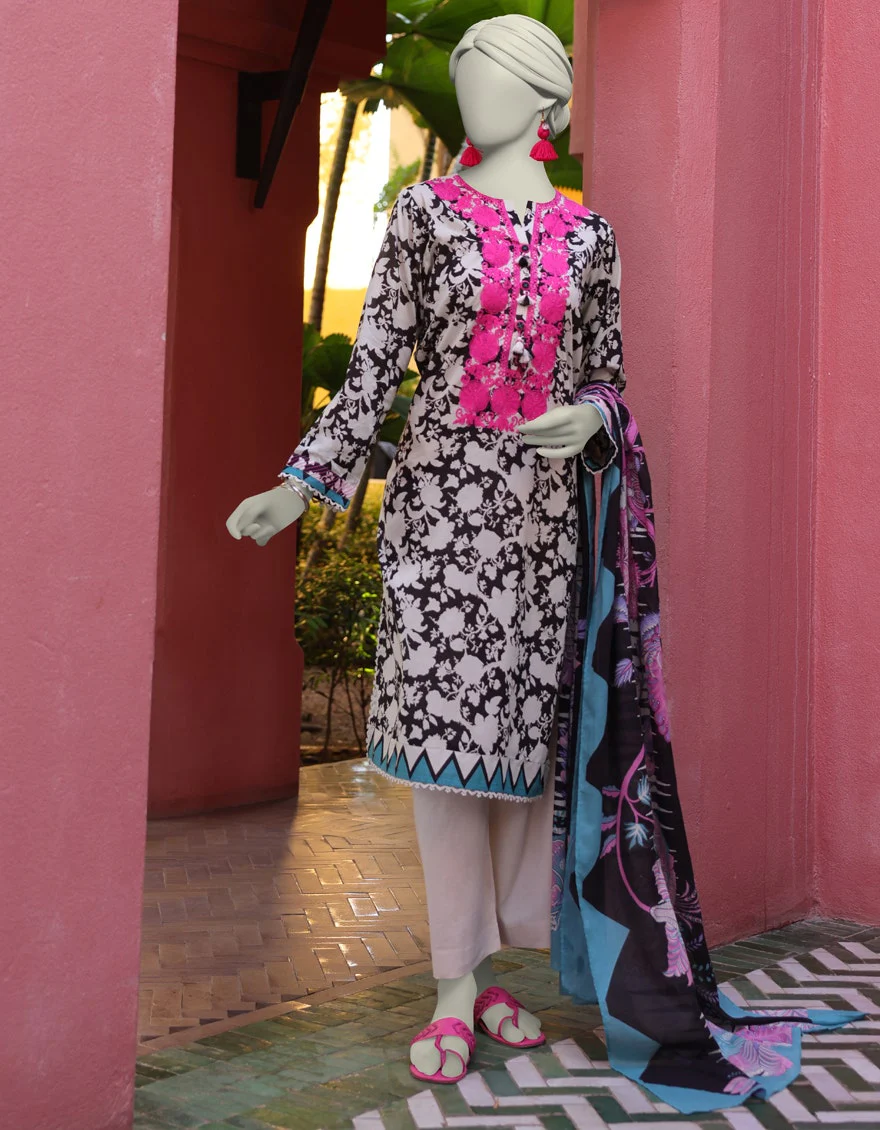 Junaid Jamshaid 3PC-JLAWN-S-25-3058 Black Lawn Embroidered Shades Of Summer 2025