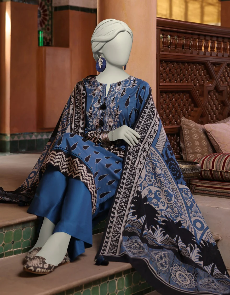 Junaid Jamshaid 3PC-JLAWN-S-25-3062 Blue Lawn Embroidered Shades Of Summer 2025