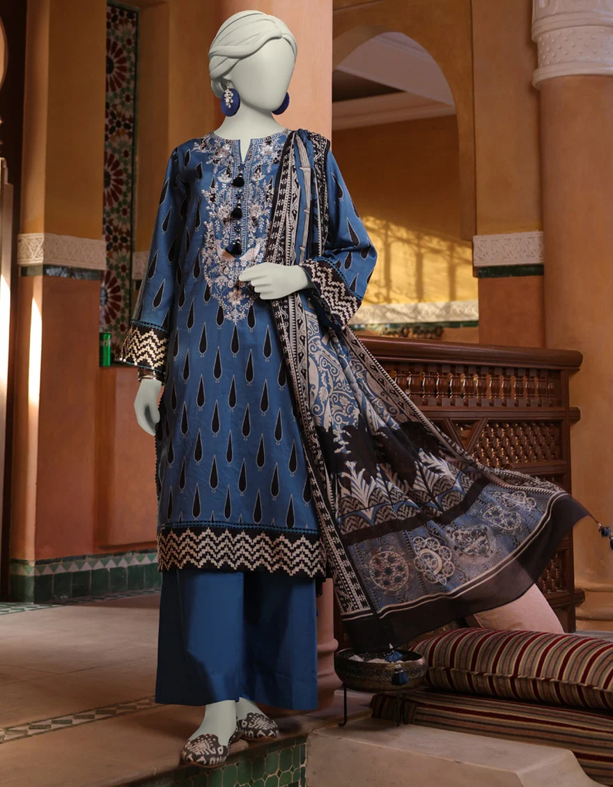 Junaid Jamshaid 3PC-JLAWN-S-25-3062 Blue Lawn Embroidered Shades Of Summer 2025 - Image 2