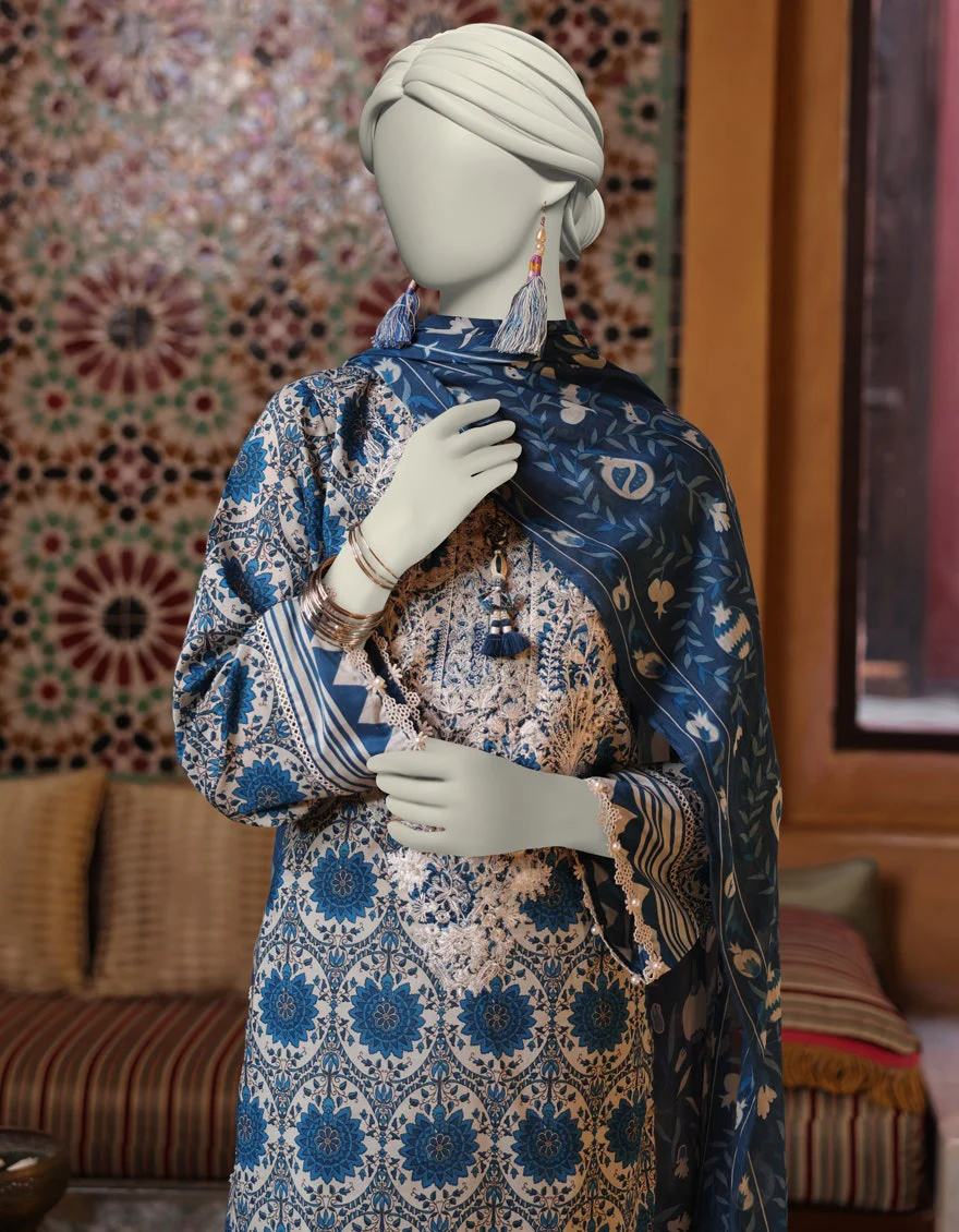 Junaid Jamshaid 3PC-JLAWN-S-25-3064 Blue Lawn Embroidered Shades Of Summer 2025 - Image 2