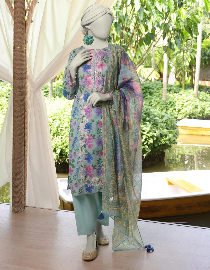 Junaid Jamshaid 3PC-JLAWN-S-25-3073 Blue Lawn Embroidered Shades Of Summer 2025
