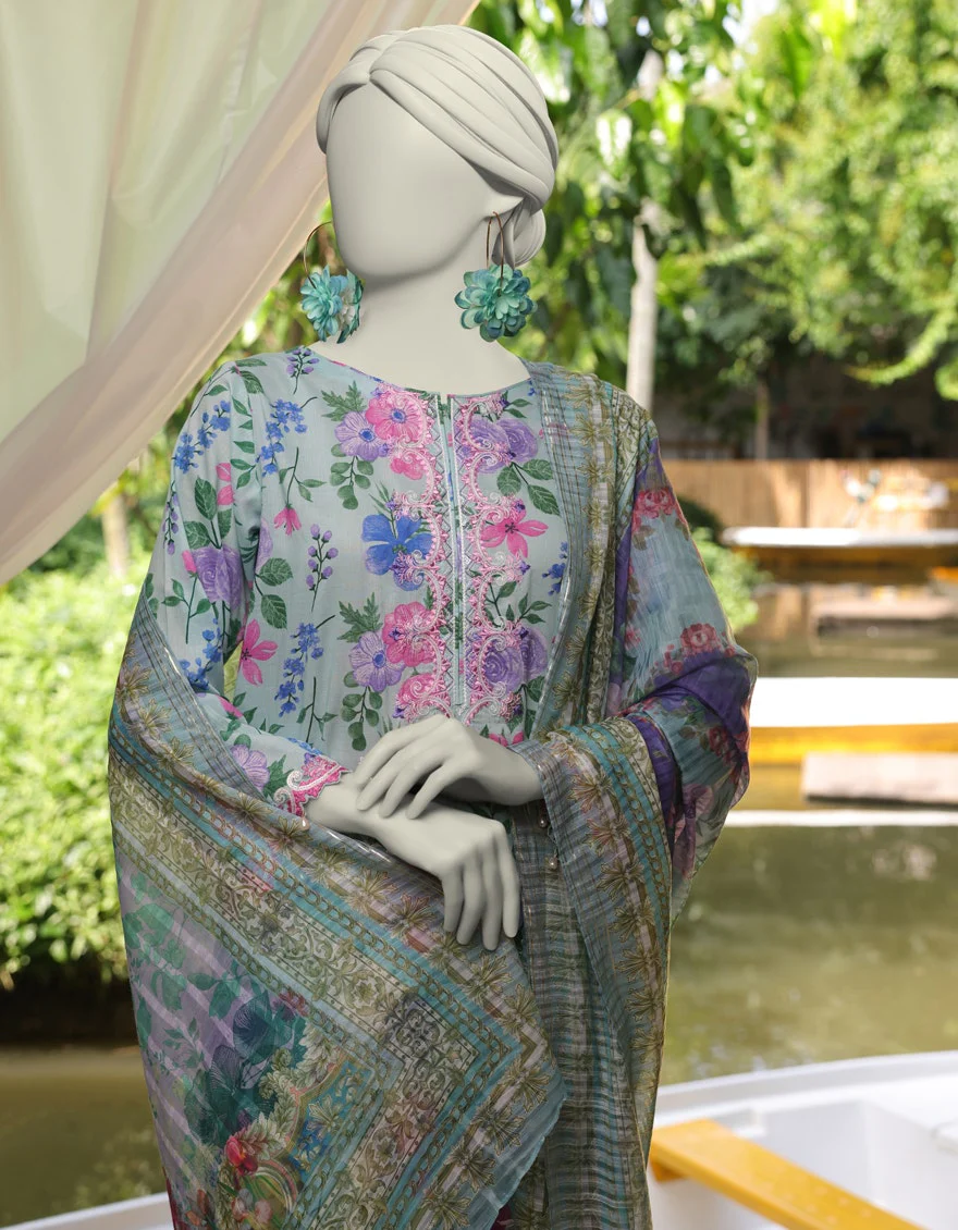 Junaid Jamshaid 3PC-JLAWN-S-25-3073 Blue Lawn Embroidered Shades Of Summer 2025 - Image 2