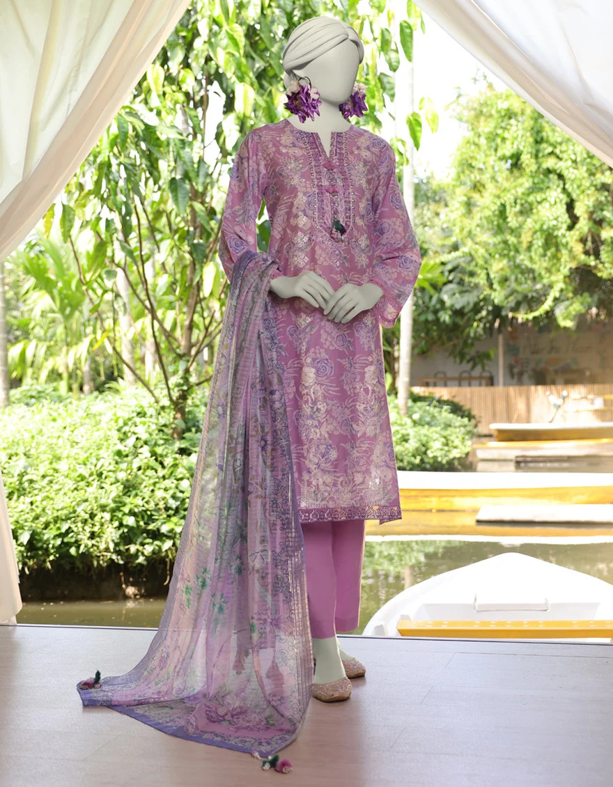 Junaid Jamshaid 3PC-JLAWN-S-25-3074 Pink Jacquard Embroidered Shades Of Summer 2025