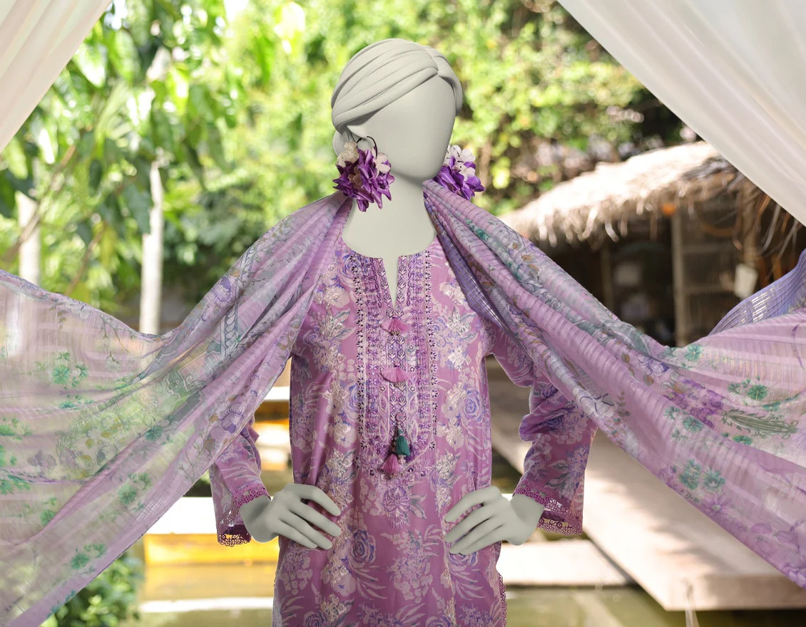 Junaid Jamshaid 3PC-JLAWN-S-25-3074 Pink Jacquard Embroidered Shades Of Summer 2025 - Image 2