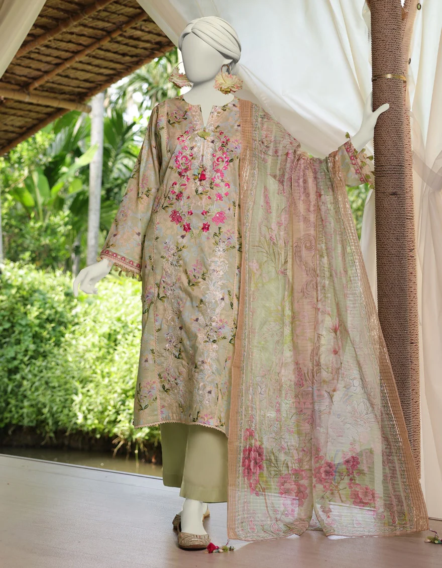 Junaid Jamshaid 3PC-JLAWN-S-25-3075 Green Lawn Embroidered Shades Of Summer 2025