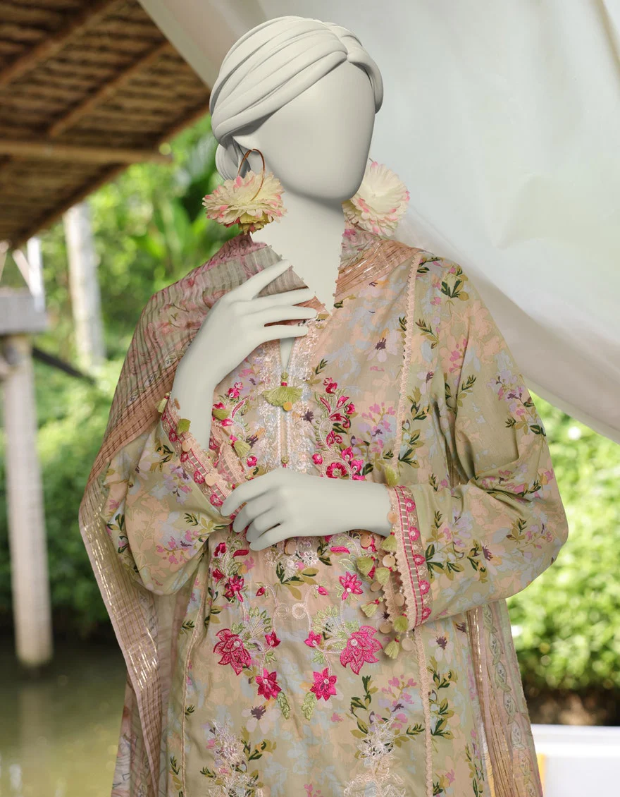 Junaid Jamshaid 3PC-JLAWN-S-25-3075 Green Lawn Embroidered Shades Of Summer 2025 - Image 2