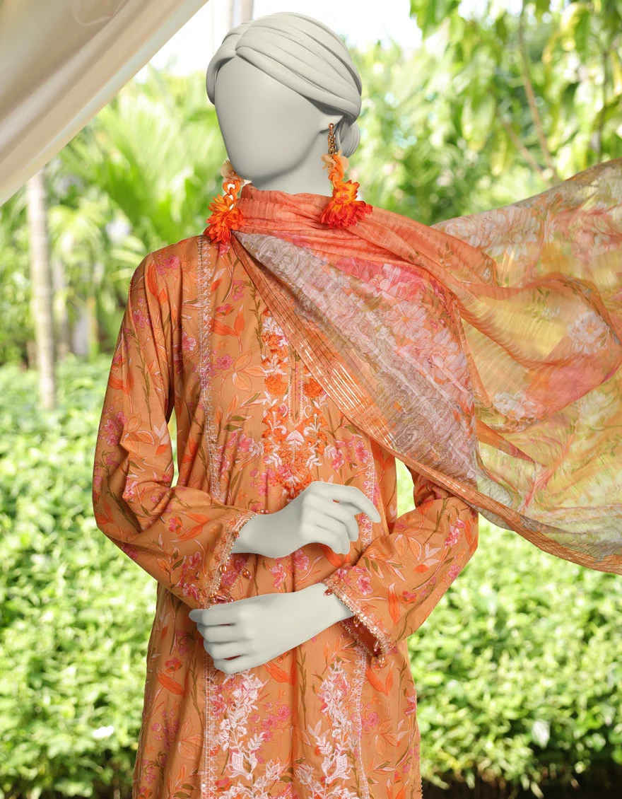 Junaid Jamshaid 3PC-JLAWN-S-25-3076 Beige Lawn Embroidered Shades Of Summer 2025 - Image 2