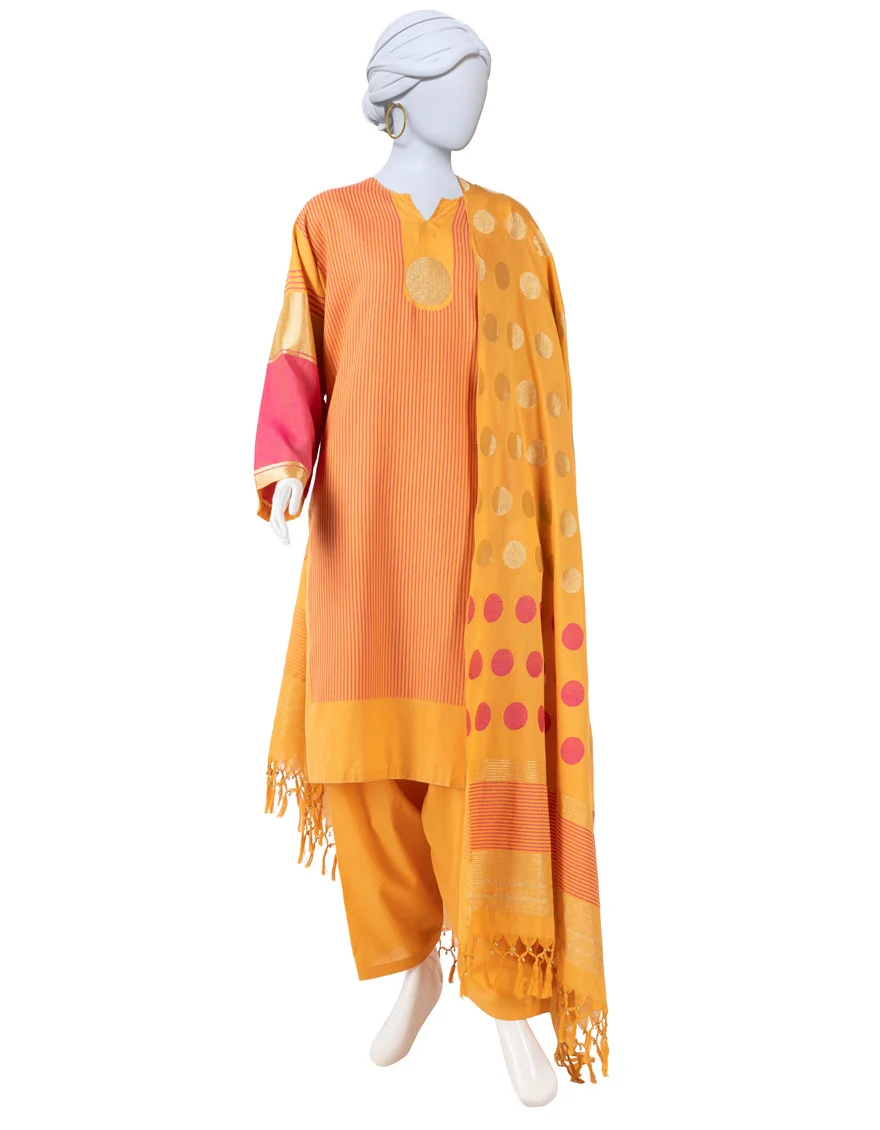 Junaid Jamshaid 3PC-JLAWN-S-25-3121 Orange Jacquard Dyed Shades Of Summer 2025