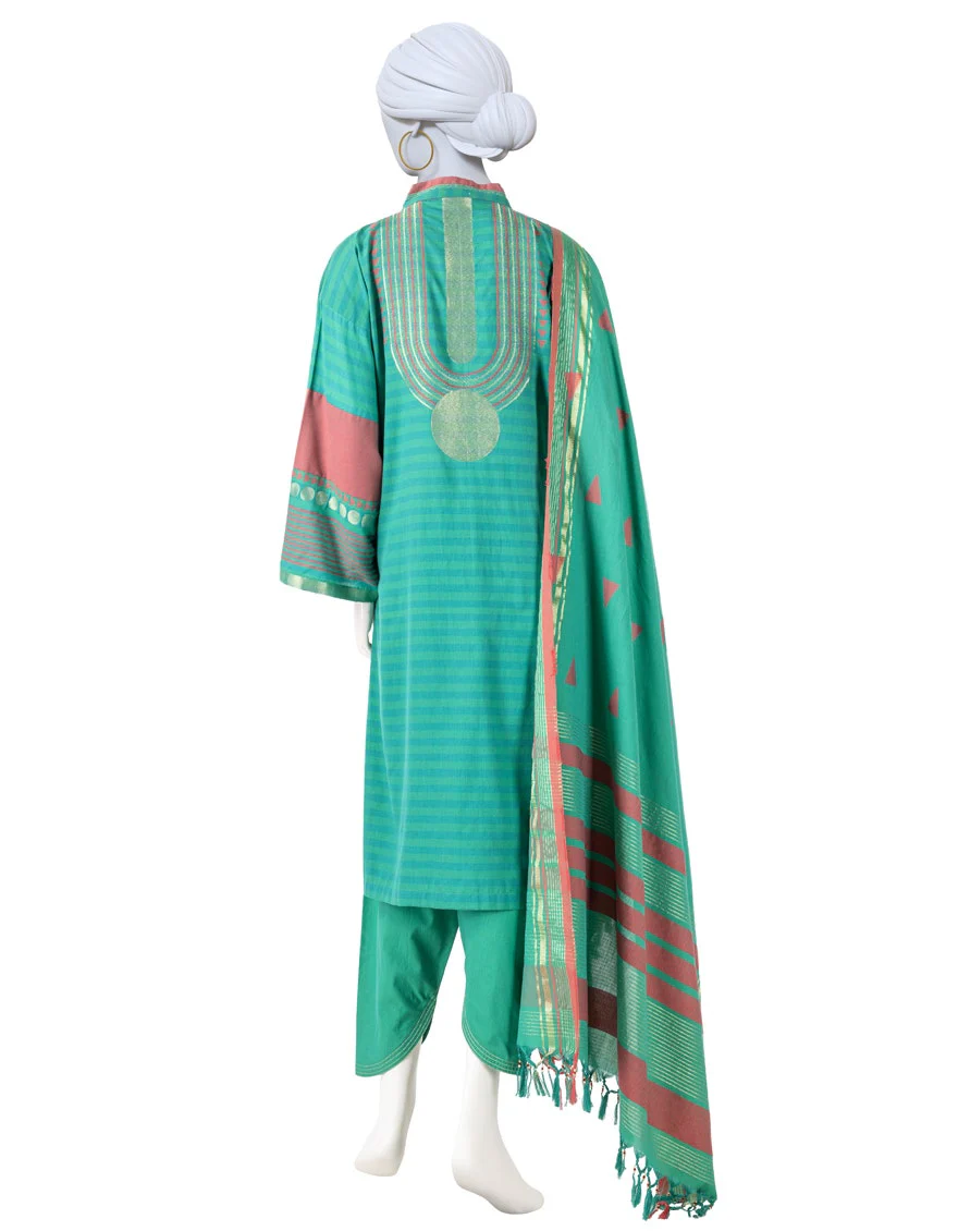 Junaid Jamshaid 3PC-JLAWN-S-25-3122 Green Jacquard Dyed Shades Of Summer 2025 - Image 2
