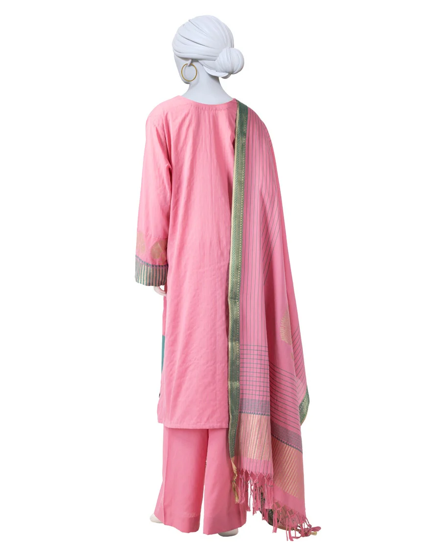 Junaid Jamshaid 3PC-JLAWN-S-25-3123 Pink Jacquard Dyed Shades Of Summer 2025 - Image 2