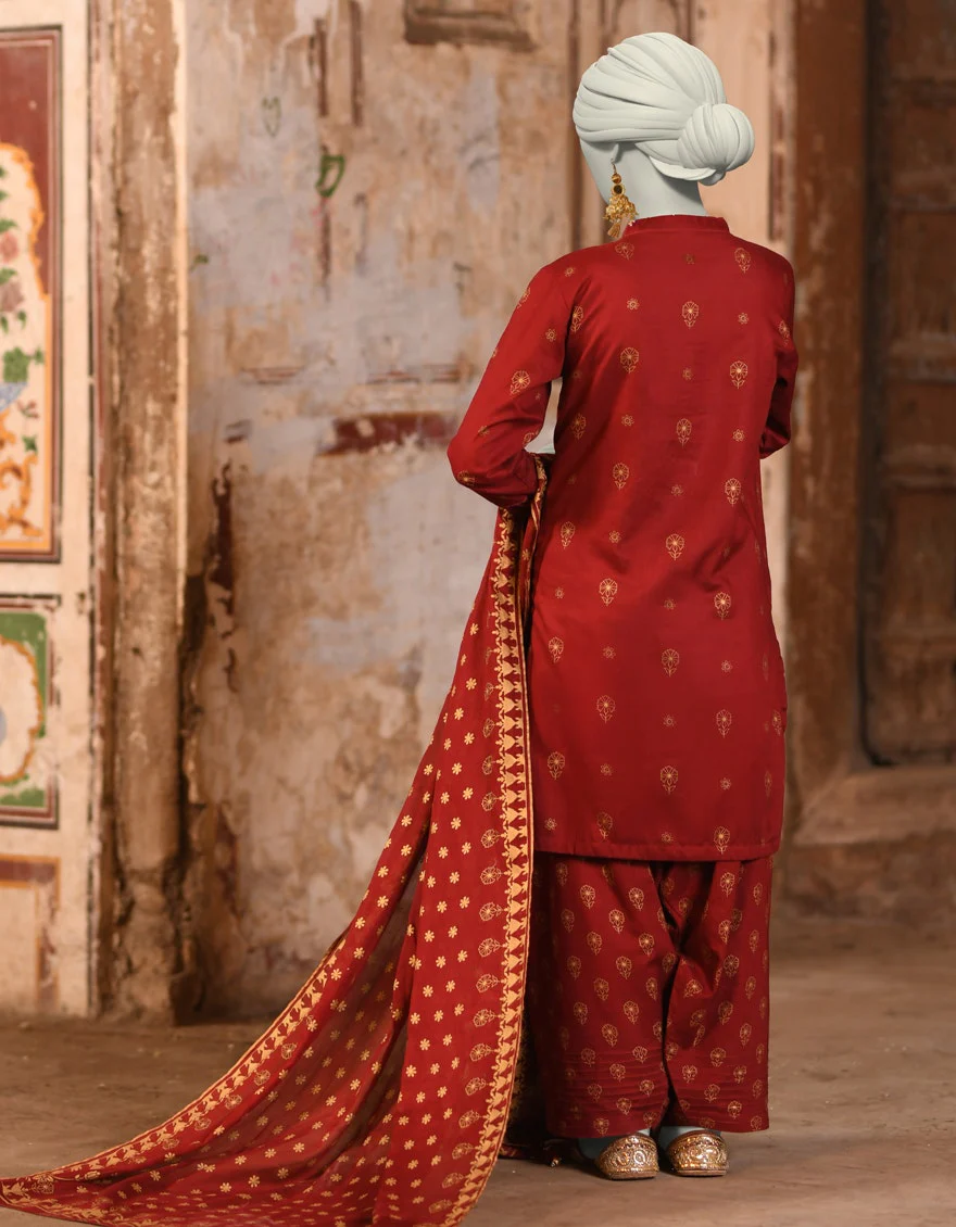 Junaid Jamshaid 3PC-JLAWN-S-25-3133 Maroon Lawn  Printed Shades Of Summer 2025 - Image 2