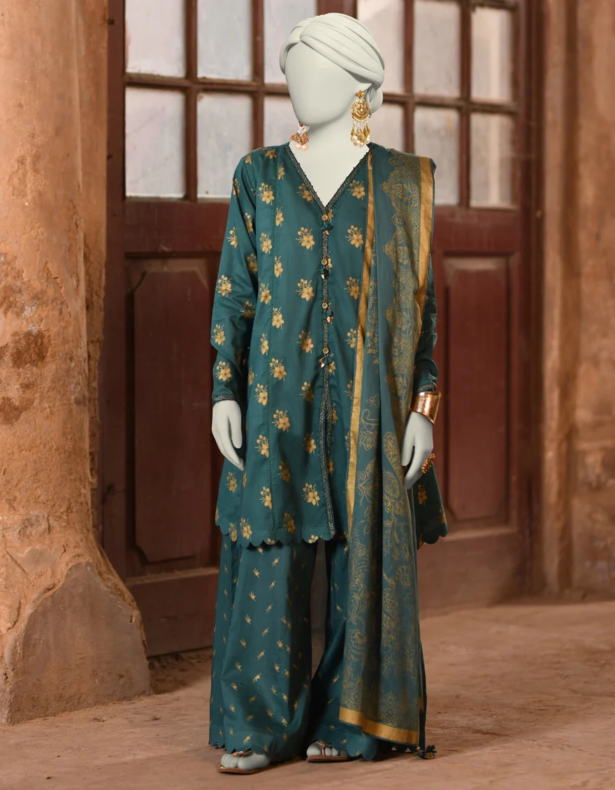 Junaid Jamshaid 3PC-JLAWN-S-25-3137 Green Lawn  Printed Shades Of Summer 2025