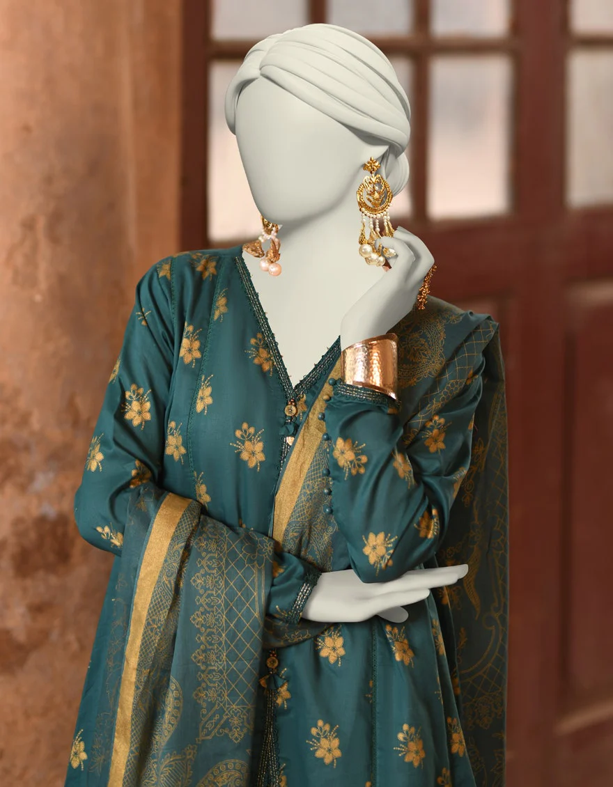 Junaid Jamshaid 3PC-JLAWN-S-25-3137 Green Lawn  Printed Shades Of Summer 2025 - Image 2