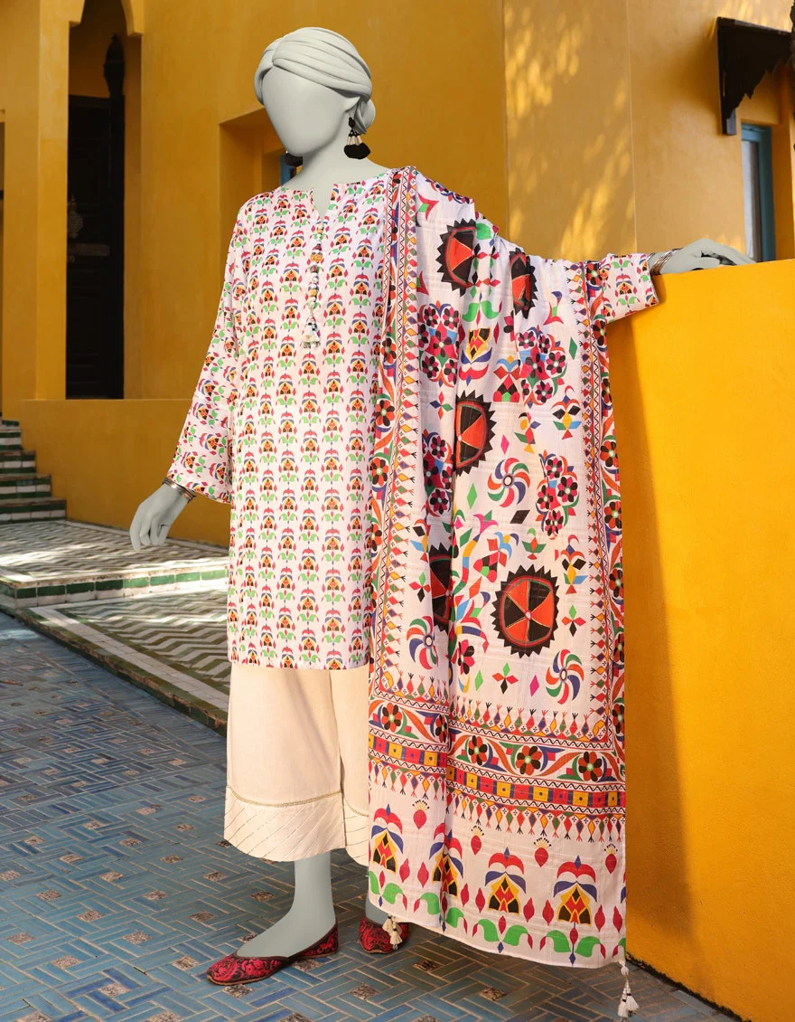 Junaid Jamshaid 3PC-JLAWN-S-25-3141 White Lawn  Printed Shades Of Summer 2025