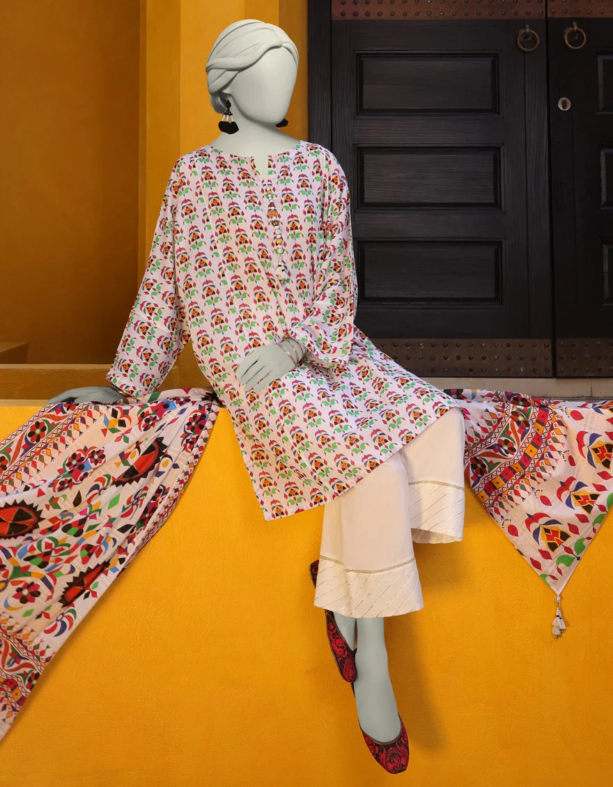 Junaid Jamshaid 3PC-JLAWN-S-25-3141 White Lawn  Printed Shades Of Summer 2025 - Image 2