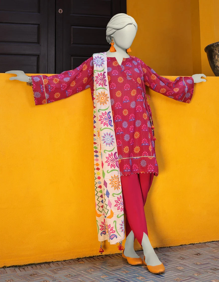 Junaid Jamshaid 3PC-JLAWN-S-25-3142 Pink Lawn Printed Shades Of Summer 2025
