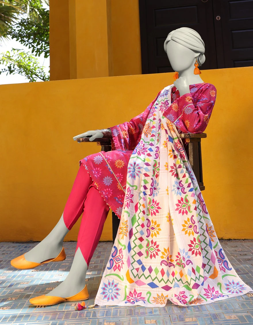 Junaid Jamshaid 3PC-JLAWN-S-25-3142 Pink Lawn Printed Shades Of Summer 2025 - Image 2
