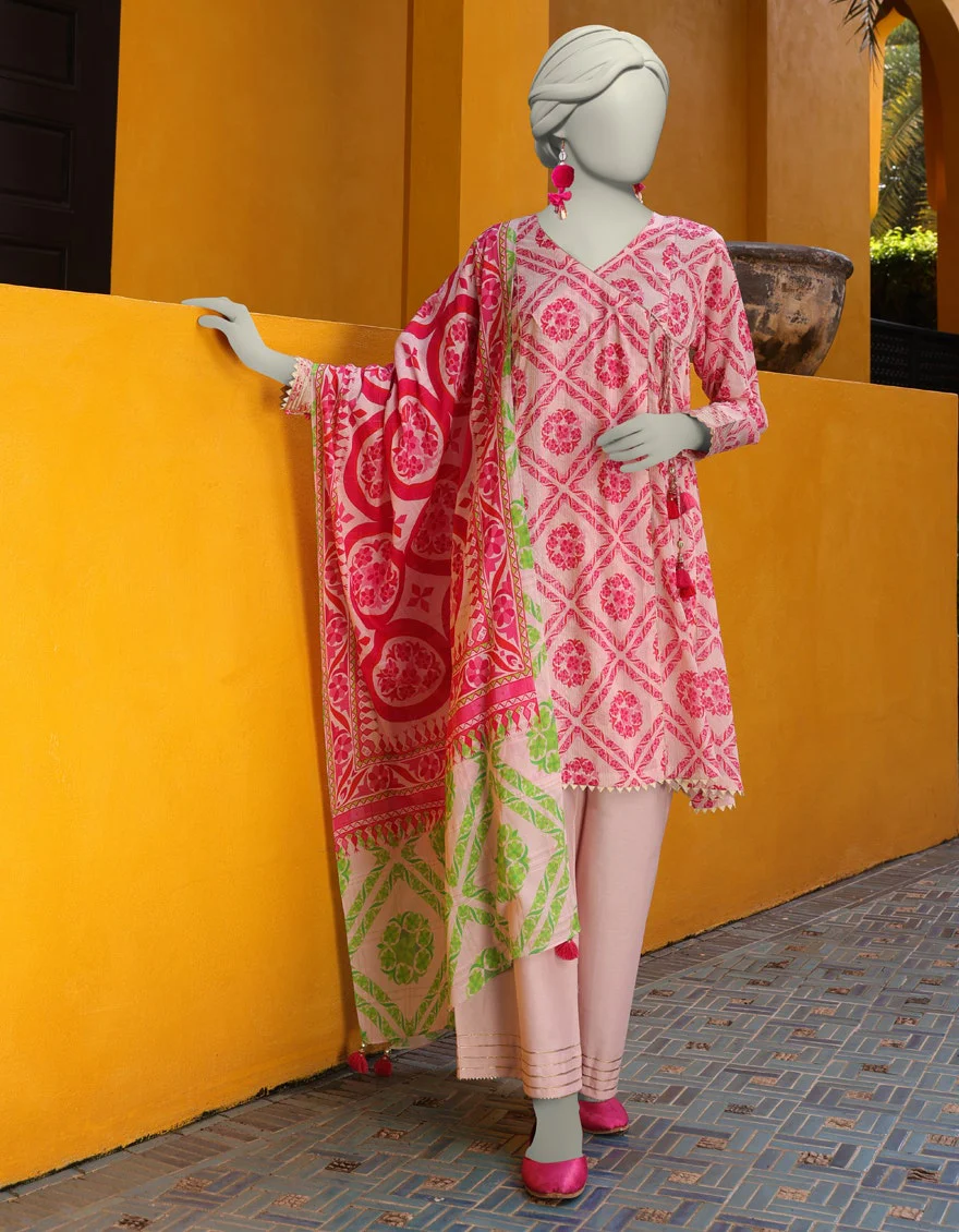 Junaid Jamshaid 3PC-JLAWN-S-25-3144 Pink Lawn Printed Shades Of Summer 2025