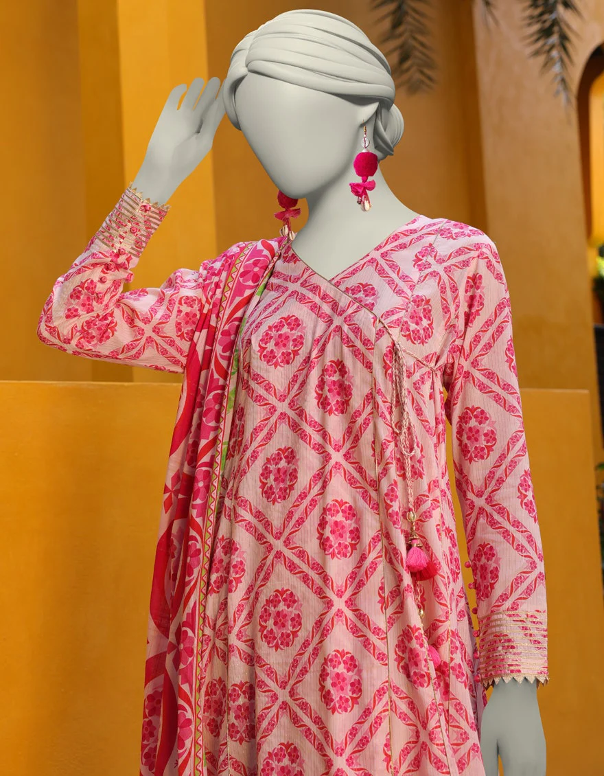 Junaid Jamshaid 3PC-JLAWN-S-25-3144 Pink Lawn Printed Shades Of Summer 2025 - Image 2
