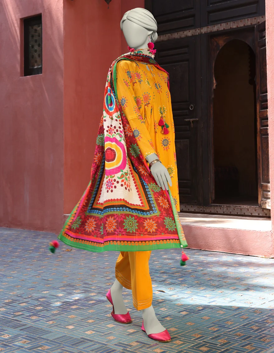 Junaid Jamshaid 3PC-JLAWN-S-25-3145 Yellow Lawn Printed Shades Of Summer 2025