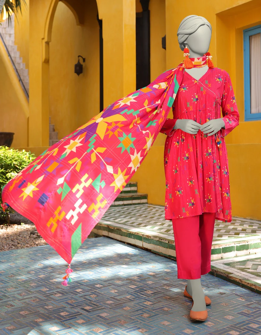 Junaid Jamshaid 3PC-JLAWN-S-25-3147 Pink Lawn Printed Shades Of Summer 2025