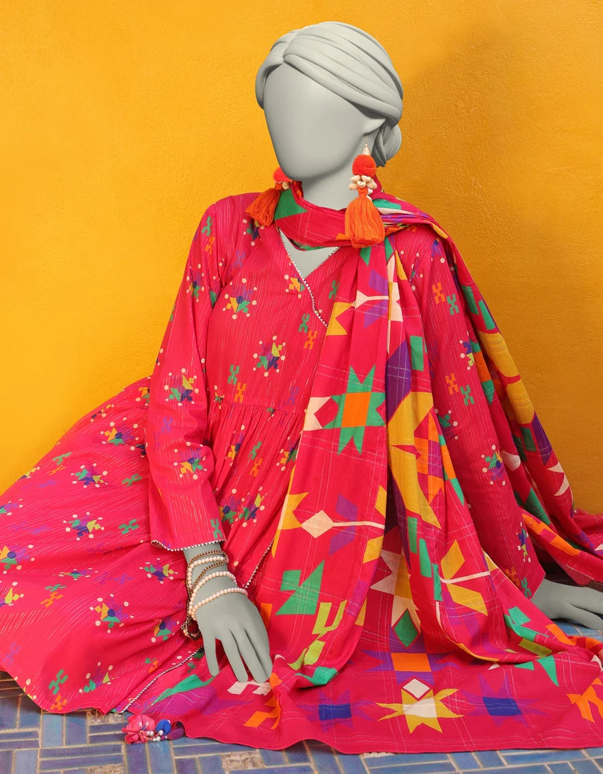 Junaid Jamshaid 3PC-JLAWN-S-25-3147 Pink Lawn Printed Shades Of Summer 2025 - Image 2