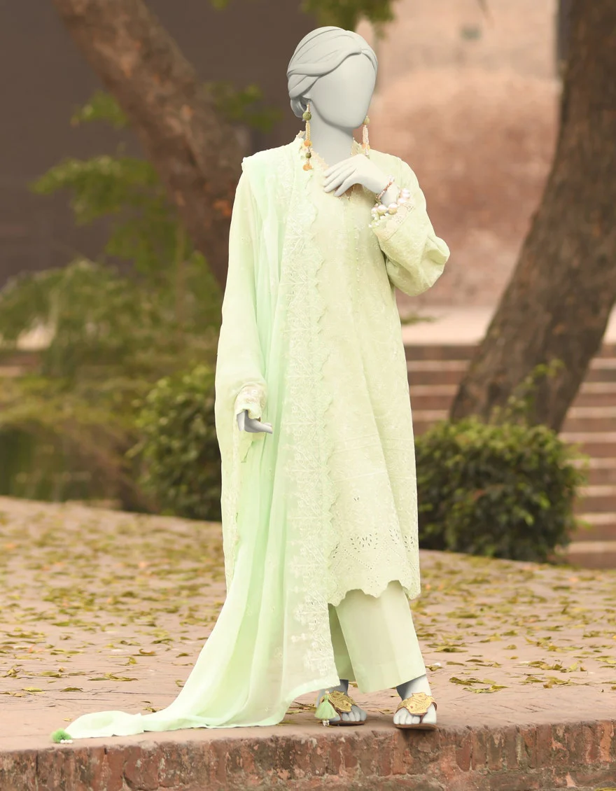 Junaid Jamshaid 3PC-JLAWN-S-25-3149 Green Cambric Schiffli Shades Of Summer 2025