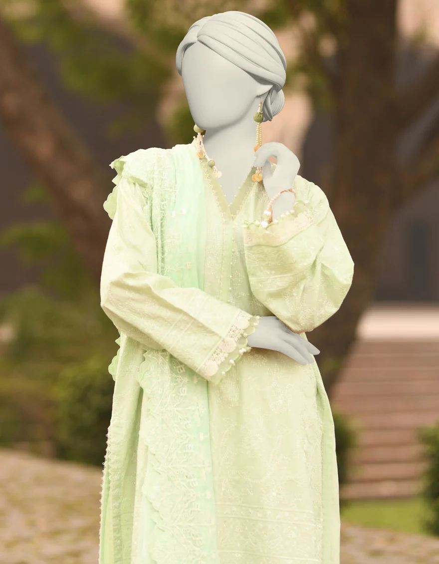 Junaid Jamshaid 3PC-JLAWN-S-25-3149 Green Cambric Schiffli Shades Of Summer 2025 - Image 2
