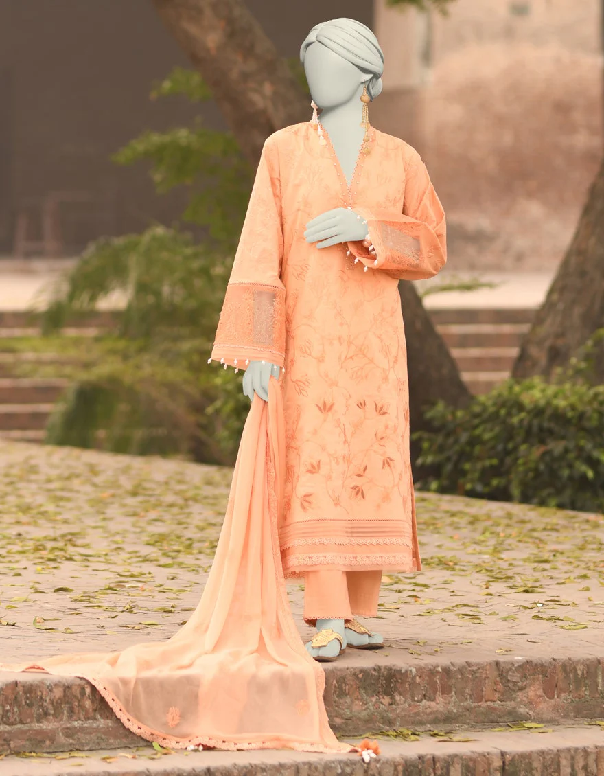 Junaid Jamshaid 3PC-JLAWN-S-25-3150 Orange Cambric Schiffli  Shades Of Summer 2025