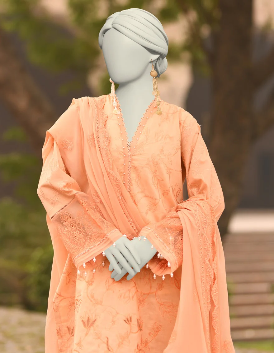 Junaid Jamshaid 3PC-JLAWN-S-25-3150 Orange Cambric Schiffli  Shades Of Summer 2025 - Image 2