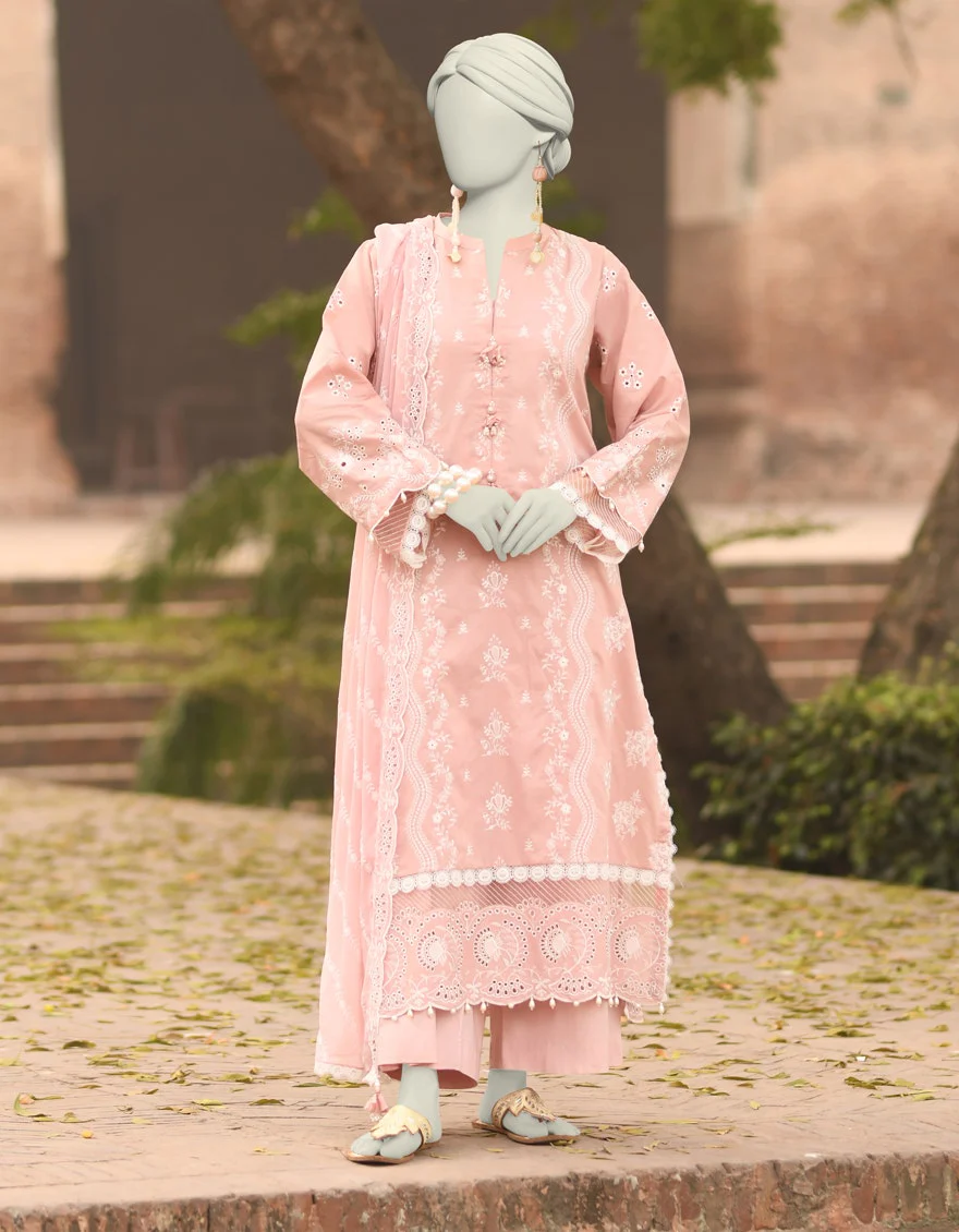 Junaid Jamshaid 3PC-JLAWN-S-25-3152 Pink Cambric Schiffli Shades Of Summer 2025
