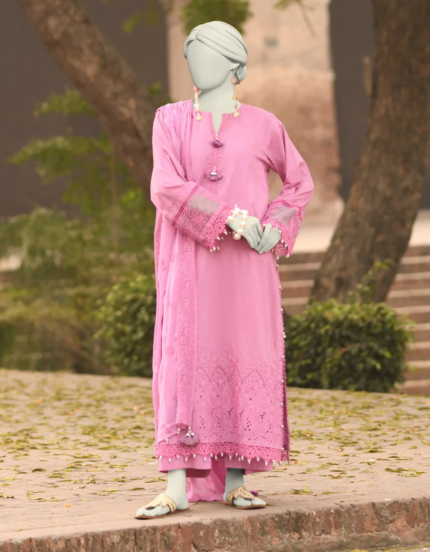 Junaid Jamshaid 3PC-JLAWN-S-25-3155 Pink Cambric Schiffli Shades Of Summer 2025
