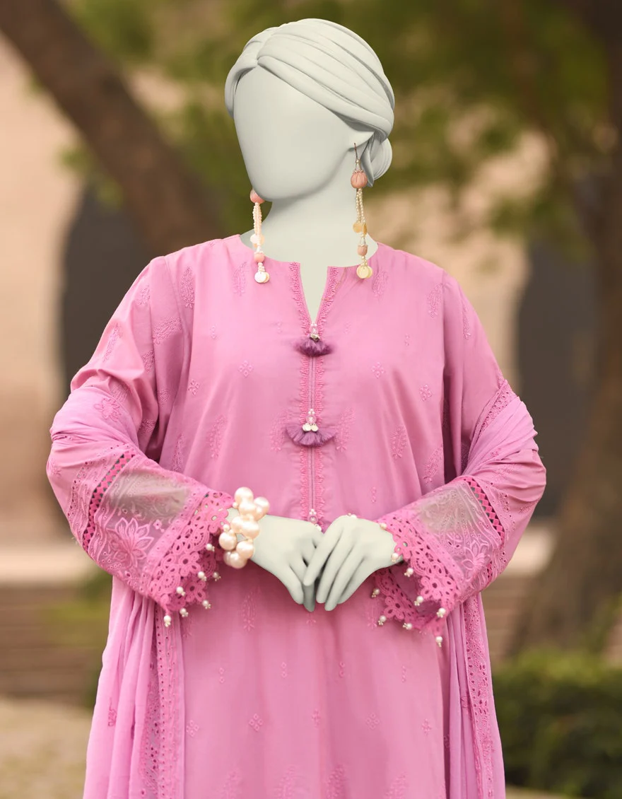 Junaid Jamshaid 3PC-JLAWN-S-25-3155 Pink Cambric Schiffli Shades Of Summer 2025 - Image 2