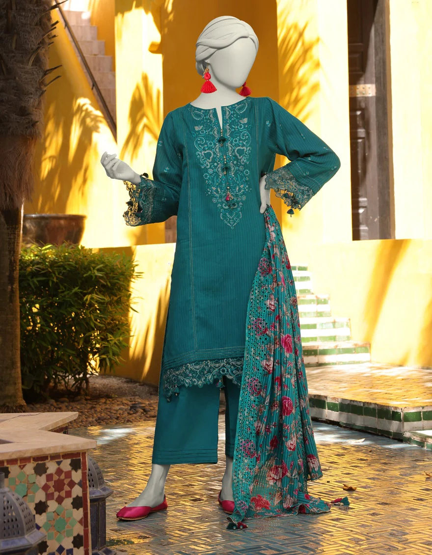 Junaid Jamshaid 3PC-JLAWN-S-25-3158 Green Jacquard Embroidered Shades Of Summer 2025