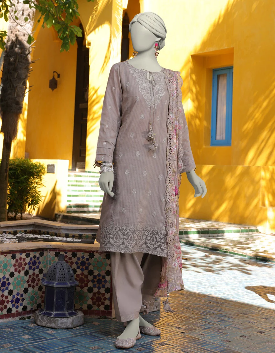 Junaid Jamshaid 3PC-JLAWN-S-25-3159 Grey Jacquard Embroidered Shades Of Summer 2025