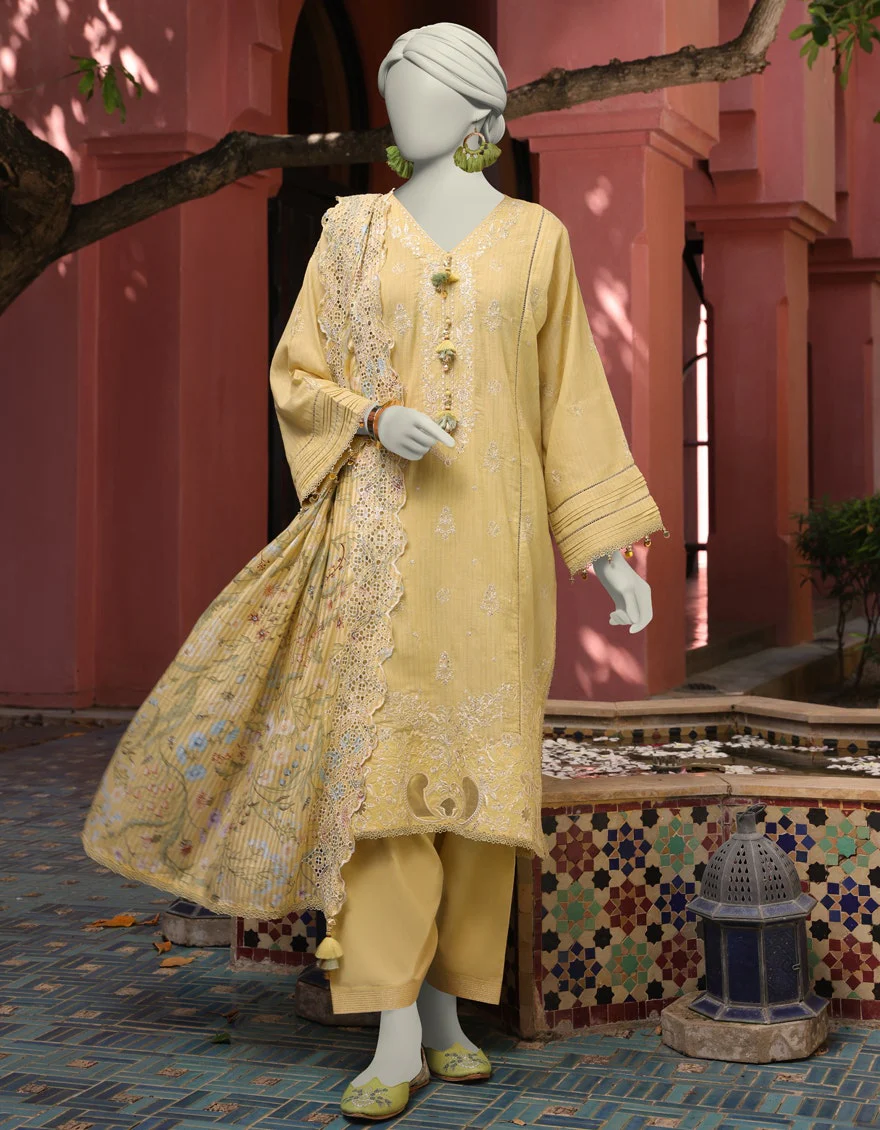 Junaid Jamshaid 3PC-JLAWN-S-25-3160 Cream Jacquard Embroidered Shades Of Summer 2025