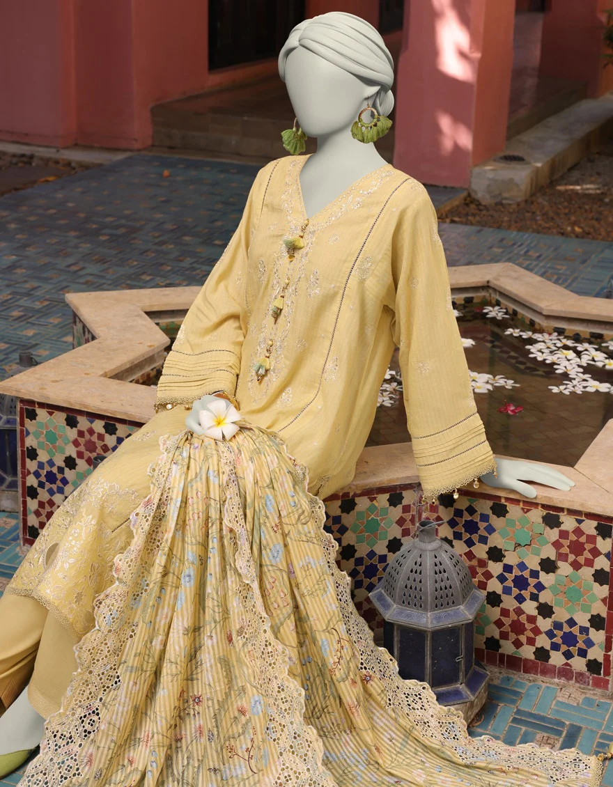 Junaid Jamshaid 3PC-JLAWN-S-25-3160 Cream Jacquard Embroidered Shades Of Summer 2025 - Image 2